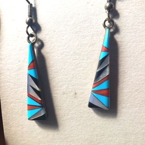 New Inlay Sterling Silver Zuni Earrings
